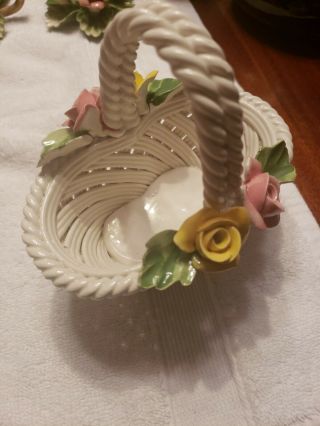 Vintage Capodimonte Nuevo Porcelain Basket Of Flowers,  Figurine Italy.