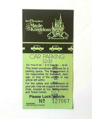 Vintage 1984 Walt Disney World Magic Kingdom Car Parking Ticket