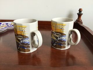 VINTAGE OTAGIRI COFFEE MUGS CUPS SET OF 3 - Sailboats & Seagulls - Made in Japan 2