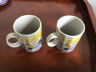 VINTAGE OTAGIRI COFFEE MUGS CUPS SET OF 3 - Sailboats & Seagulls - Made in Japan 4