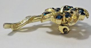 Vintage Blue Rhinestones & Silver Tone Flower Brooch Pin 2