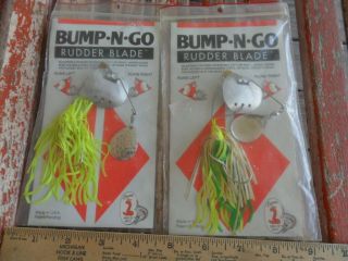 2 Vintage Fishing Lures Creme Bump N Go Rudder Blade Spinners Noc Knight Mfg