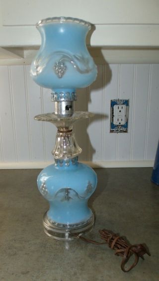 Vintage Frosted Blue Boudoir Lamp Grape Vine Design