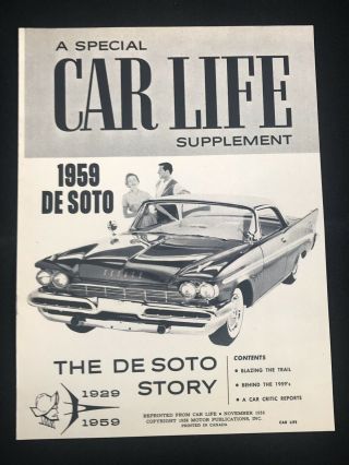 Vtg 1959 Car Life Supplement Desoto Story Car Advertising Brochure