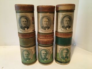 Six Vintage Edison Gold Moulded Cylinder Record Tube Holders - All Empty
