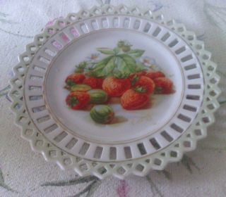 Vintage Plate With Strawberries And Cut Outs On The Rim,  7 Inches In Diameter.