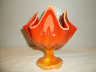 Vintage L.  E.  Smith Orange Swirl Slag Pedestal Glass Vase Bowl
