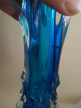 Unusual VTG Murano Blue & Clear Heavy Art Glass Vase 3