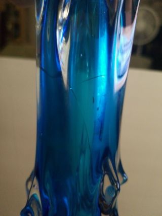 Unusual VTG Murano Blue & Clear Heavy Art Glass Vase 5
