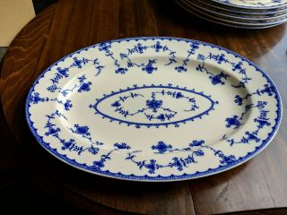Vintage Blue Delft By Maruta Japan Blue Ivory 12 1/4 " Oval Platter,  Great Cond.