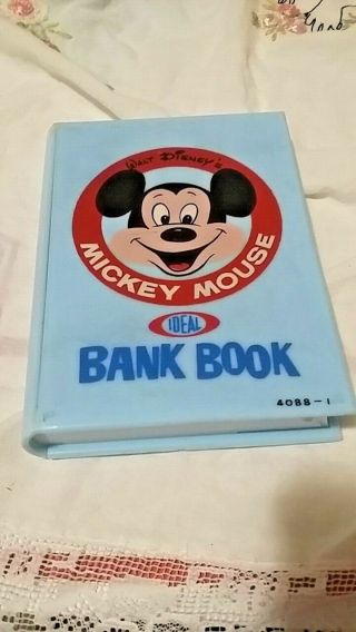 Vintage Ideal Walt Disney Mickey Mouse Bank Book Plastic Blue 1964 6 1/4 "