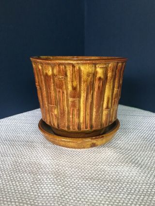 Mccoy Usa Vintage Pottery Rich Warm Brown Bamboo Tree Design Pot Planter 0376