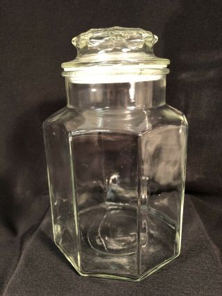 Vintage Anchor Hocking Clear Glass Drug Store Canister Candy Cookie Jar Lid