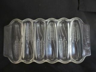 Vintage 1940s Miracle Maize Corn Cob Cornbread Dish Indiana Clear Glass Pan Mold