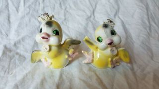 Vintage Ceramic Happy Dancing Yellow Birds W/ Green Eyes Salt & Pepper Shakers