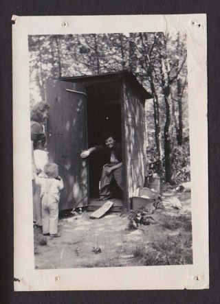 Outhouse Funny Lady Caught W/the Door Open Old/vintage Photo Snapshot - F352