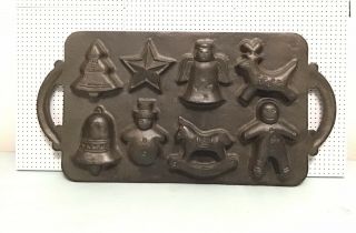 Vintage Cast Iron Holiday Cookie Mold Gingerbread Christmas Tree Reindeer Angel