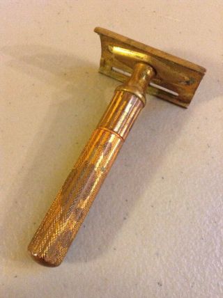 Vintage Gillette Double Edge Gold Tone Brass Safety Razor