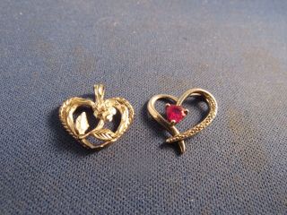 Vintage Sterling Silver 2 Pendants Both Hearts Rose And Garnet