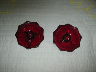 Vintage Fenton Glass Lotus Red Amberina Footed Candle Holders