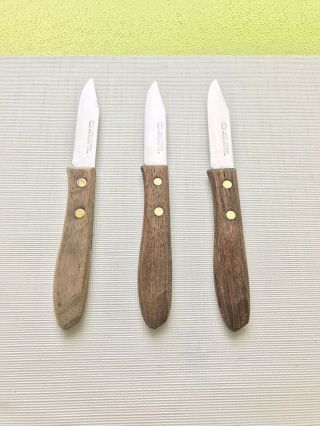 Vintage Ekco Eterna Stainless Usa Rivet Wood Handle Paring Knives