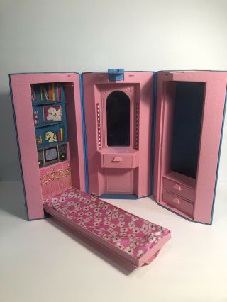 Vintage 1984 Barbie Fold N Go Day To Night Home/office - Fold And Go Blue Pink