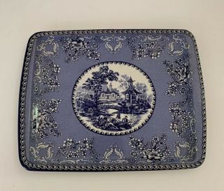 Vtg Daher Decorated Ware 11101 Rectangle Blue And White Tin Metal Plate England