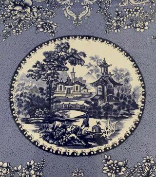 Vtg DAHER Decorated Ware 11101 Rectangle Blue And White Tin Metal Plate England 2