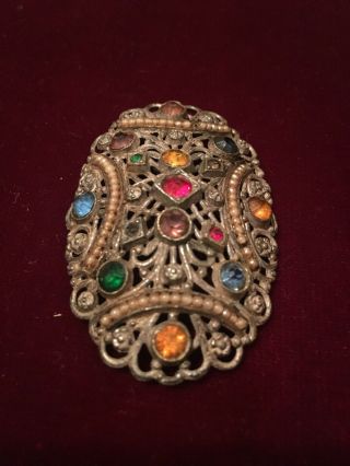 Vintage Art Deco Little Nemo Ln/25 Pewter Tone And Faux Stone Brooch/pin