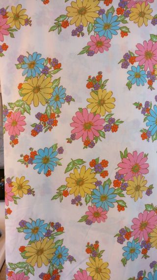 Vintage Cannon Monticello Full Flat Sheet Flower Power Daisies