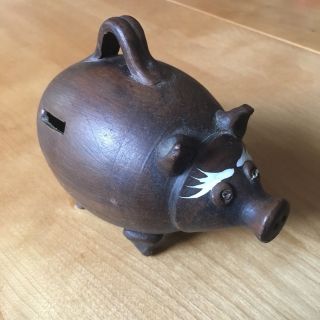 Brown Piggy Bank Money Coin Vintage Figurine Pig Mexico