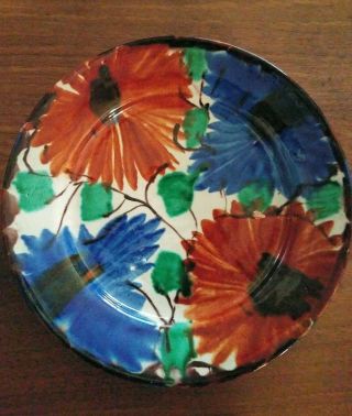 Vintage Oaxacan Mexican Pottery Plate Blue /green/brown.  Salad Plate Hand Painted
