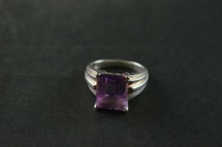 Vintage Sterling Silver Etched Purple Square Stone Cocktail Ring - 6g