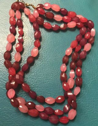 Vintage Multi Strand Shades Of Pink Lucite Beaded Necklace
