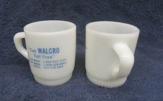 2 Vintage Fire King Advertising Milk Glass Mugs PIONEER & WALCRO FLOOR Minnesota 3