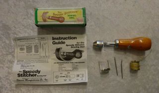 Vtg Speedy Stitcher Sewing Awl Stewart Mfg Usa Box Instructions Needles Thread