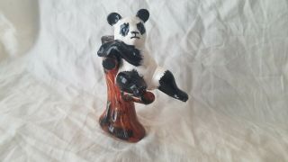Vintage Ceramic Black & White Panda Hanging Out In Tree Salt And Pepper Shakers
