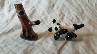 Vintage Ceramic Black & White Panda Hanging Out in Tree Salt and Pepper Shakers 3
