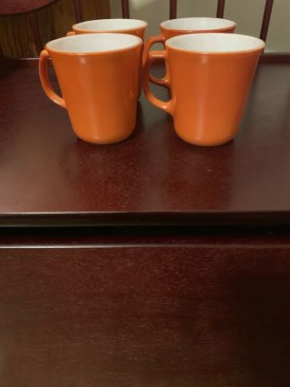 Set Of 4 Vintage Corelle By Corning Red Burnt Orange Cinnamon Coffee Mugs Pyrex