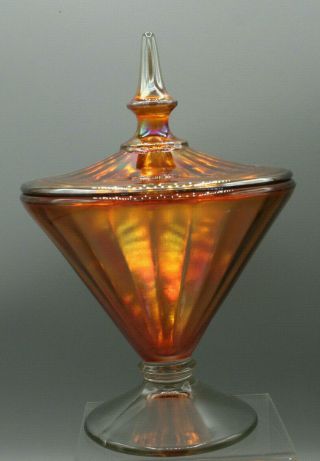 Vintage Carnival Glass Pedestal Candy Dish With Lid