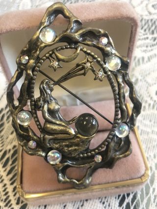Vintage Jj Jonette Jewelry Pewter Celestial Moon Stars Fairy Galaxy Pin Brooch