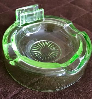 Vintage Green Vaseline Uranium Glass Ash Tray W/matchbook Holder