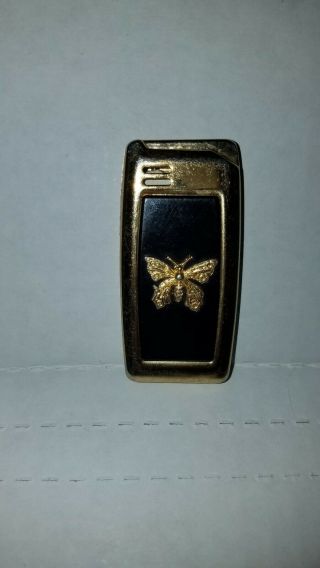 Vintage Kyochi Tokyo Butane Lighter Black And Gold Butterfly