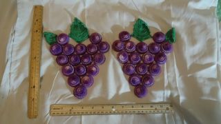 Vintage Match Set Of Trivets - Grapes - Cork - Handmade - Crocheted (?) Heavy