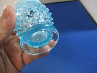 VINTAGE FENTON GLASS AQUAMARINE BLUE OPALESCENT HOBNAIL SMALL VASE 3.  5 