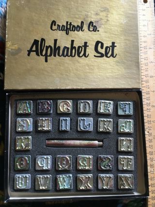Vintage Craftool Co.  Leathercrafts Tool 3/4 " Alphabet Stamp Set 8131 Orig.  Box