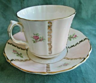 Vintage Pink Rosebud Old Royal Bone China Teacup and Saucer 2