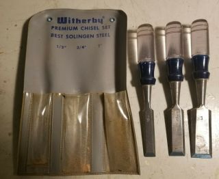 Vintage Witherby Premium Chisel 3 Pc Set In Package 1/2 ",  3/4 ",  1 "