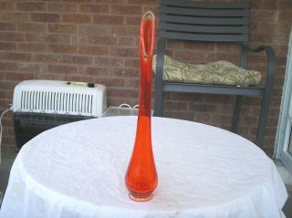 Vintage Viking Glass Amberina Orange Red Round Footed Vase