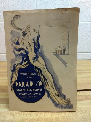 Vintage 1930s Paradise Cabaret Restaurant Program,  York City
